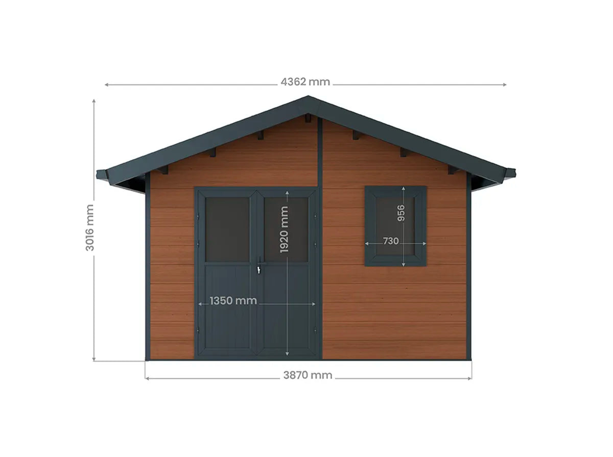 Plan coté de la façade de l'abri composite Isora 15 m²