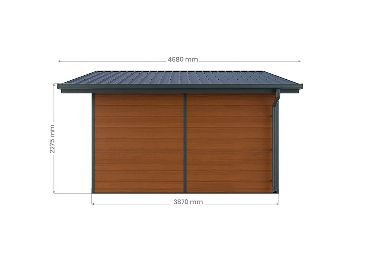 Plan coté du côté de l'abri composite Isora 15 m²