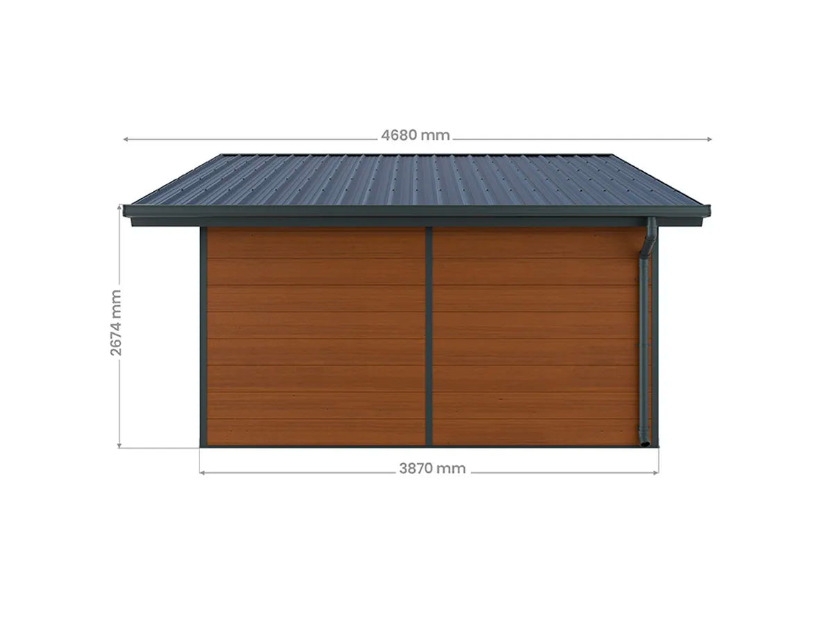 Plan coté du côté de l'abri composite Isora 20 m²