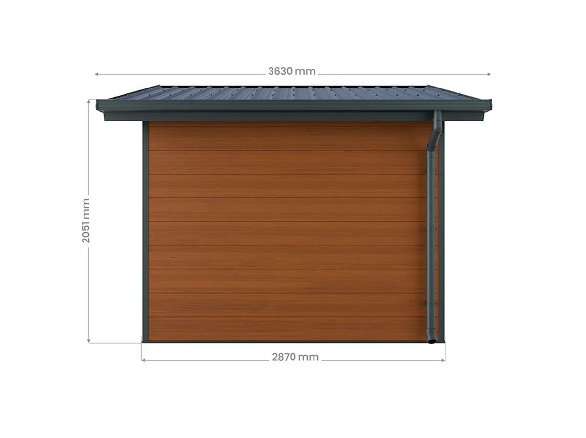 Plan coté du côté de l'abri composite Isora 9 m²
