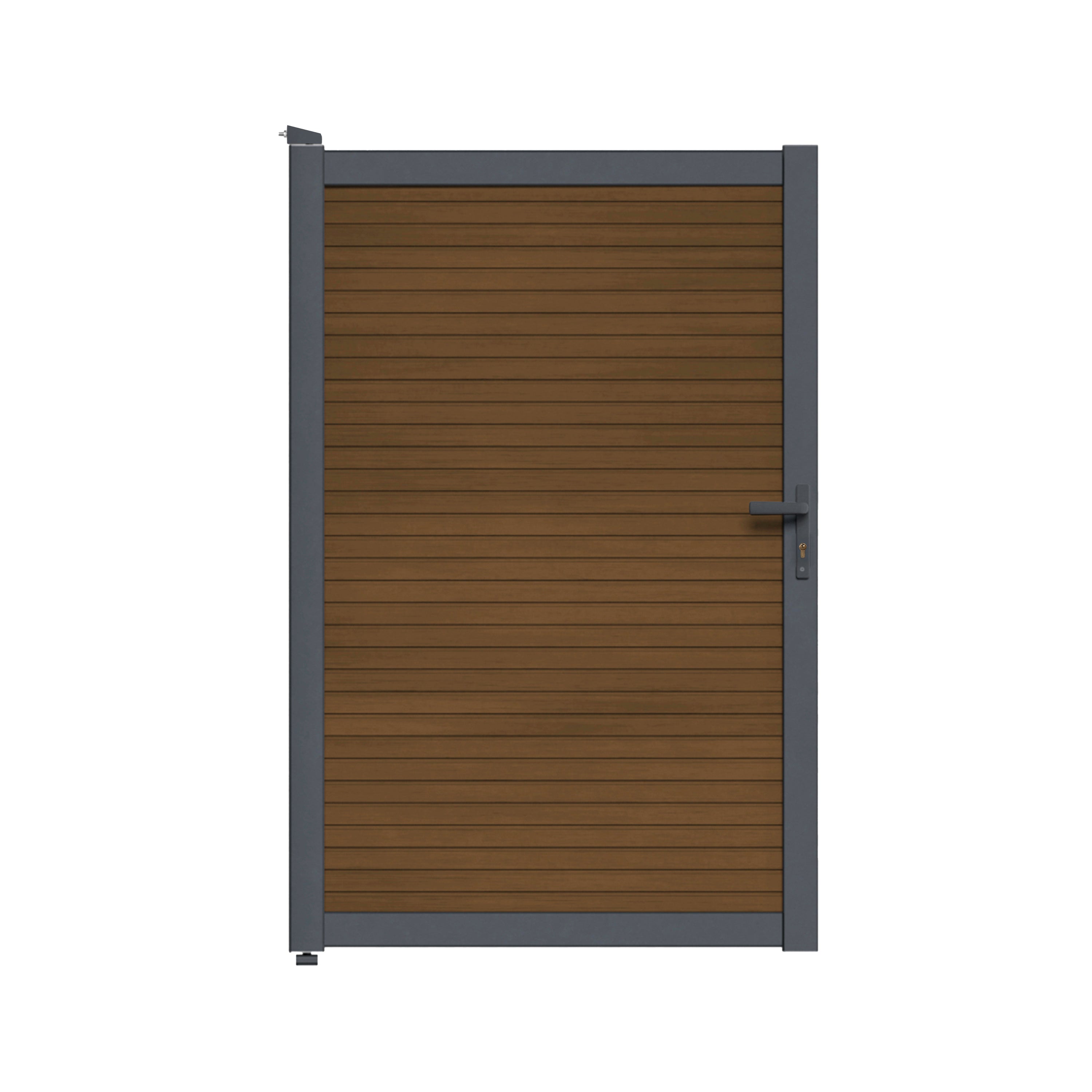 Clôture composite Santos en teck, portillon 1200 mm, design contemporain