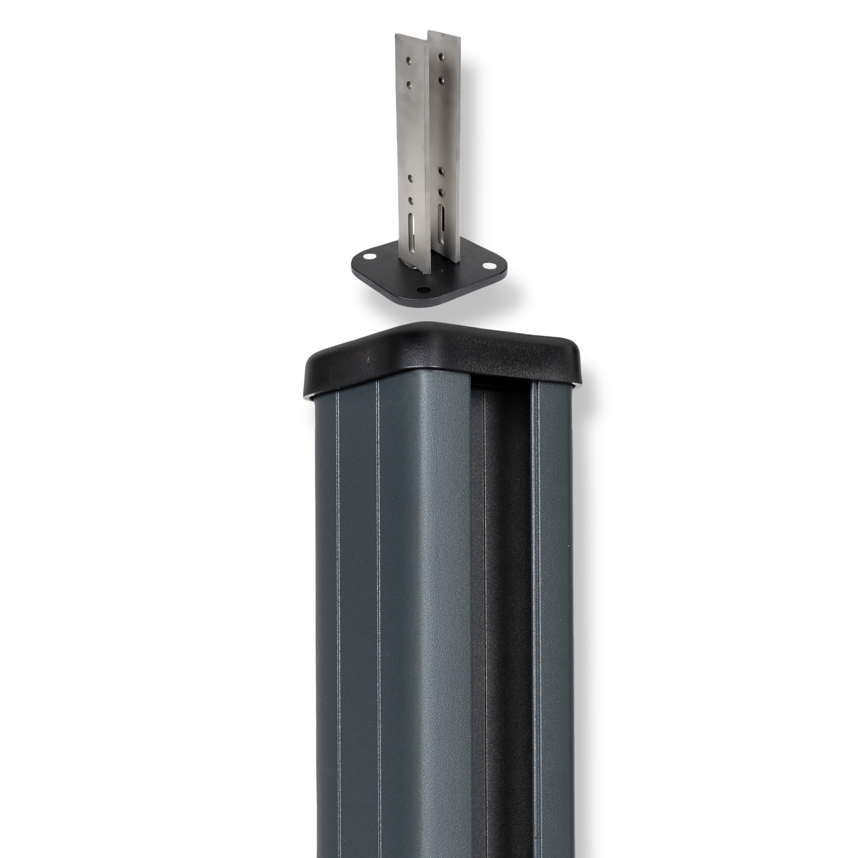 Poteau aluminium RAL 7016 à visser, 124 cm, pour fixation extérieure