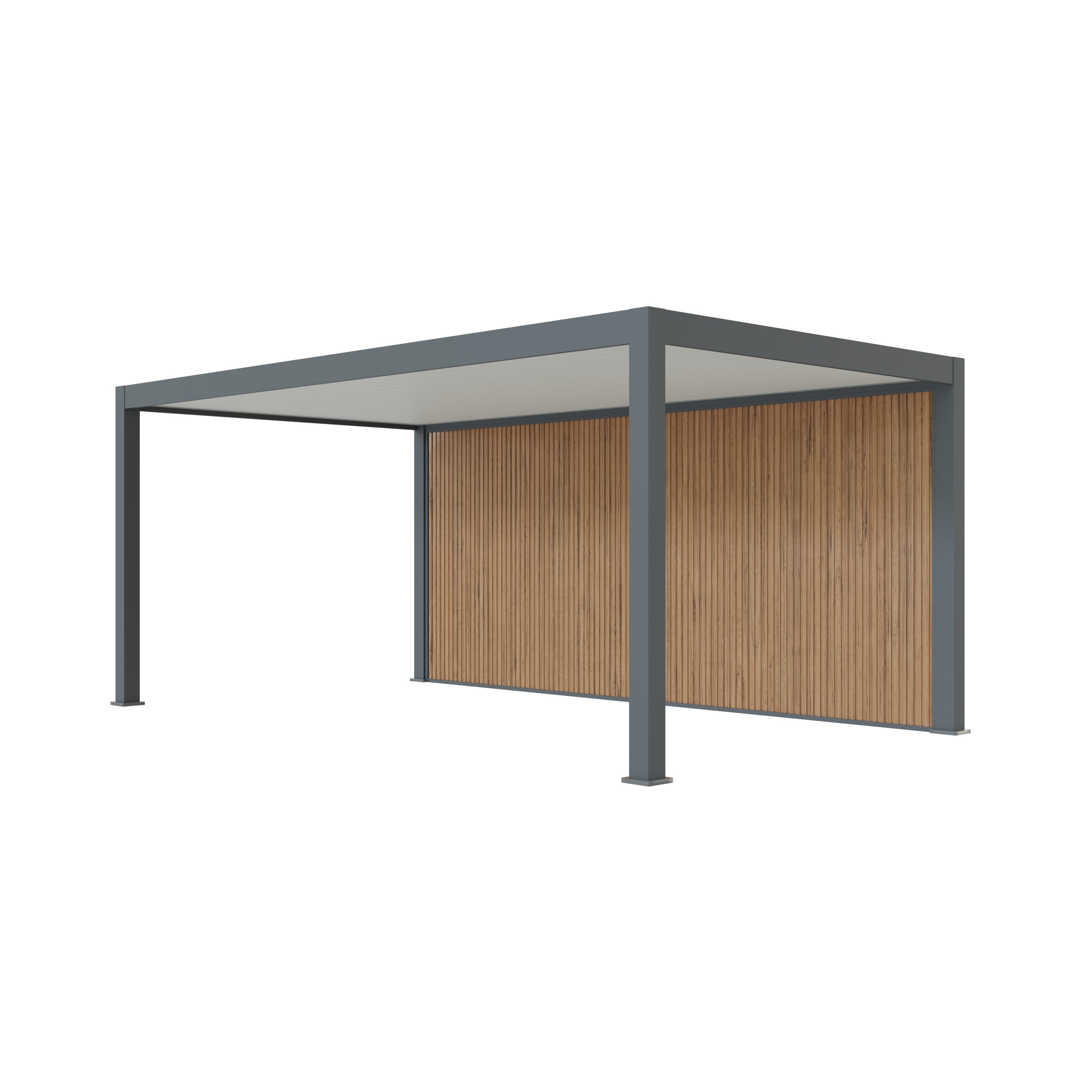 Carport en aluminium avec panneau latéral en bois, modèle Preston
