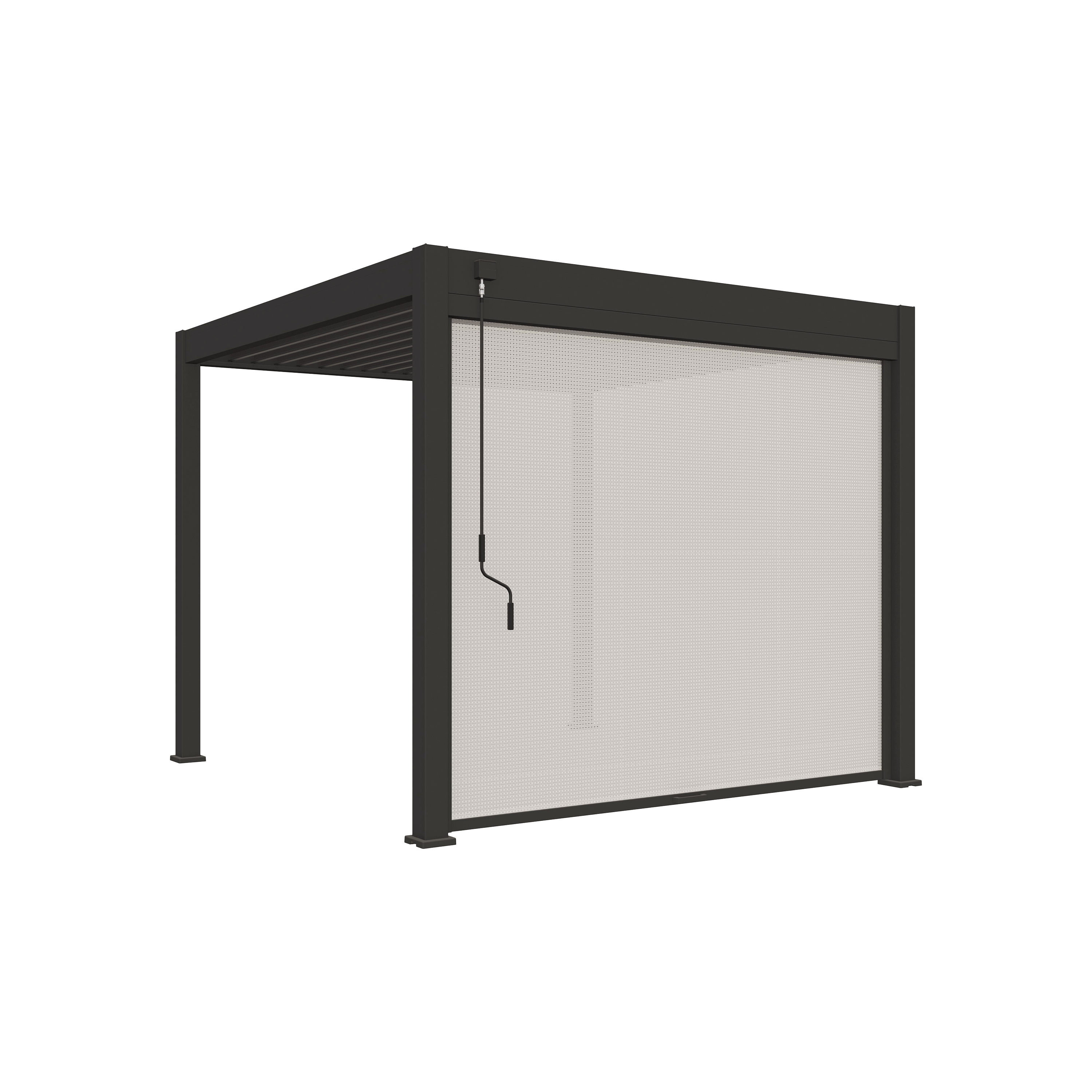 Pergola bioclimatique aluminium 3m gris avec rideau en toile intégrée