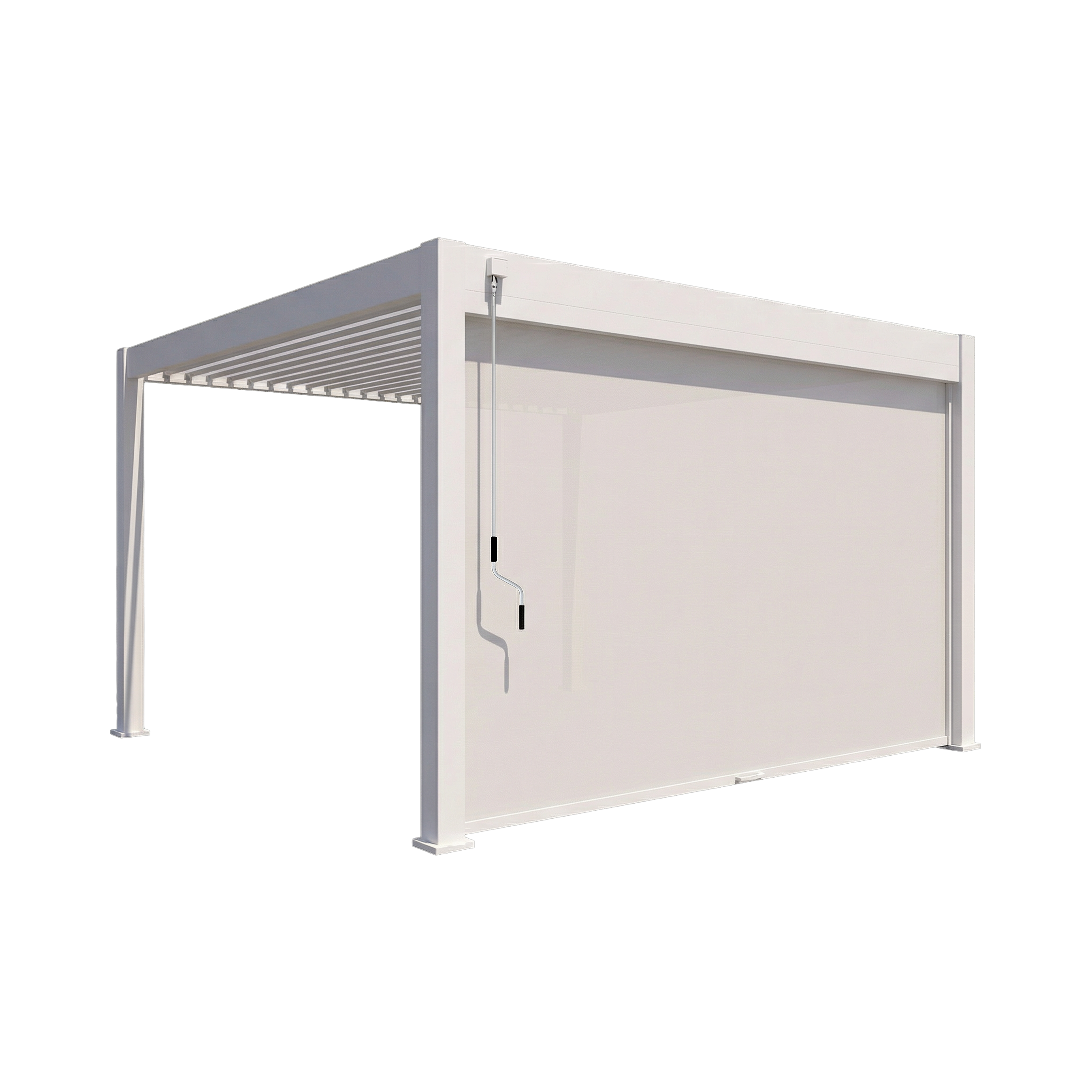 Pergola bioclimatique blanche 4 m avec lames orientables et pare-soleil